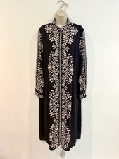 Elie Tahari Maxi Dress Button Up Shirt Dress Tunic Kaftan XL Black Paisley Boho