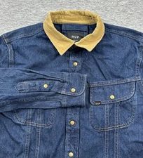 HUF Shirt Jacket Mens Medium Blue Denim Corduroy Collar Button Up Skate Outdoor