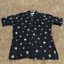 Sea Isle by Arrow Large Vintage Tropical Print Black Button Up Shirt A5