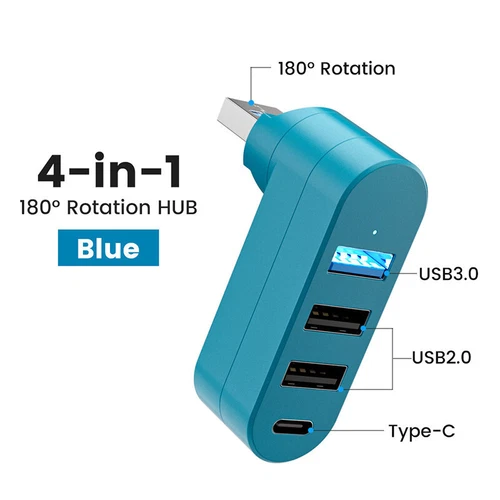 Rotatable USB HUB USB3.0 2.0 Type C HUB USB Splitter 4 Ports Multiple Expand S❤O