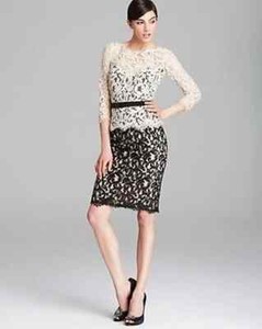 TADASHI SHOJI Lace ¾ Sleeve DRESS Mother of Bride ACZ1224M Black Ivory 6
