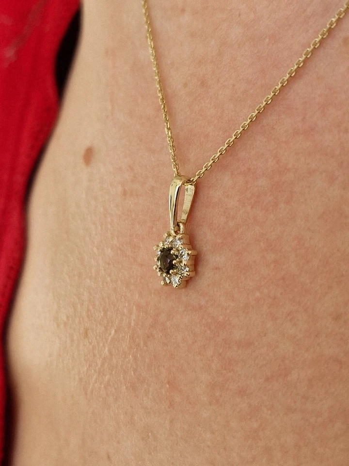 天然捷克 moldavite vltavin 和钻石黄金吊坠 Sl1-g 0,2040 克拉 — 第 3/4 张图片