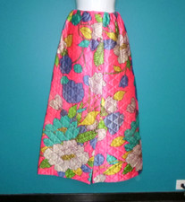 Vtg 60s Quilted FLOWER POWER Maxi Hostess Skirt BRIGHT Pink Turquoise Sz M
