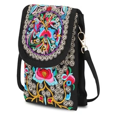Embroidered Crossbody Cell Phone Bag for Women Small Purse with Adjustable Strap