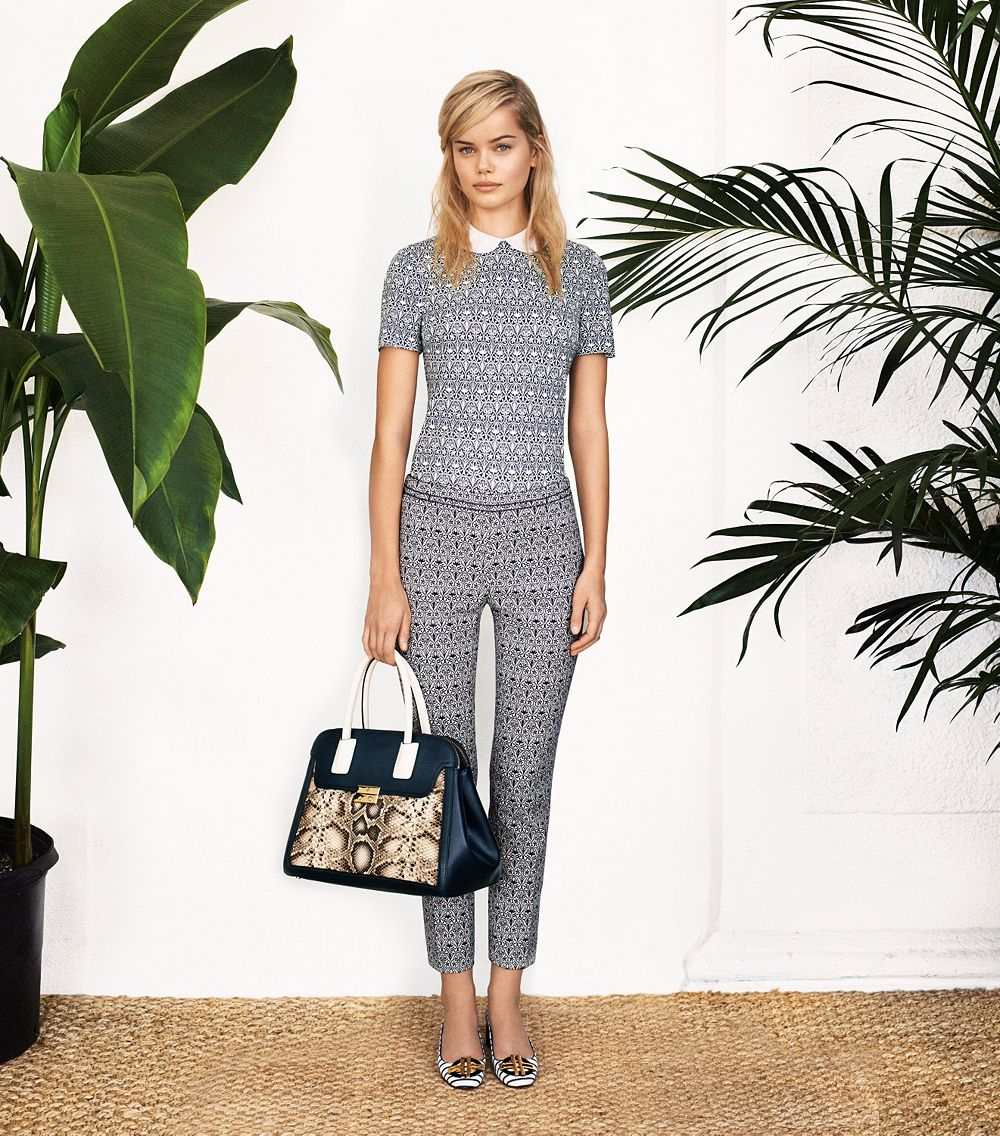 NWT Tory Burch Heidi Slim Fit Print Pants Carinthia Navy White  display picture 1