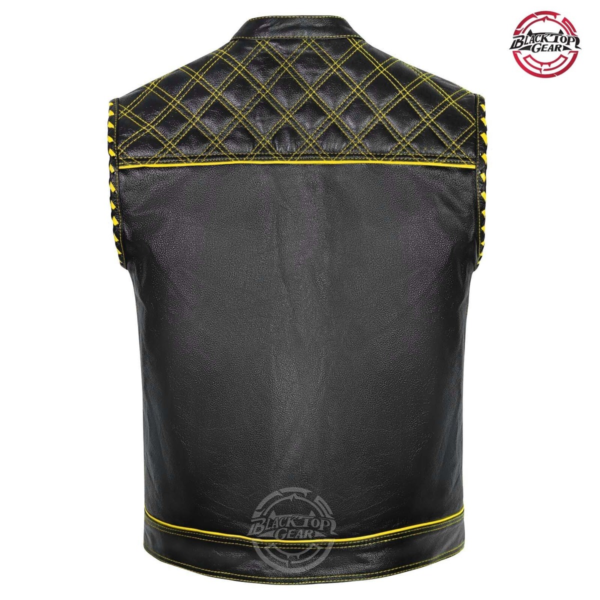 Men's Black Diamond Leather Vest Yellow Paisley lining Motorcycle