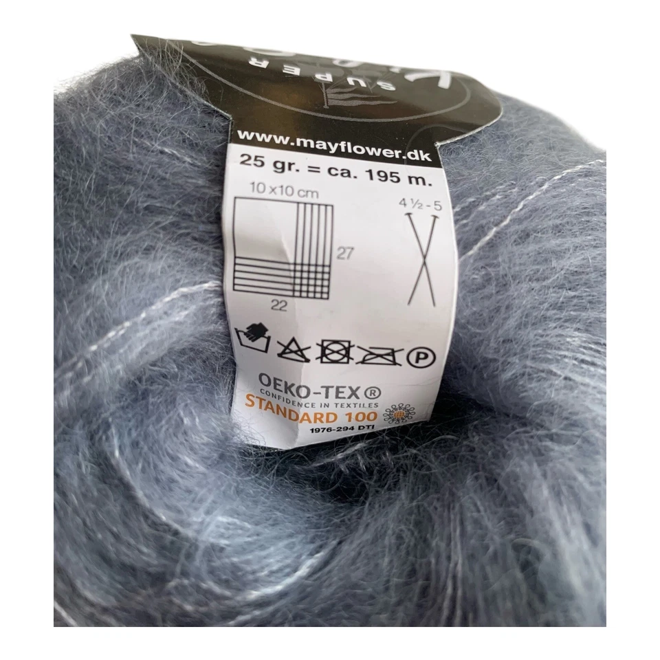 2 Skeins Mayflower Super Kid 76% Mohair 24% Silk #83 Blue Thin Yarn 25g /skein - Image 3 of 4