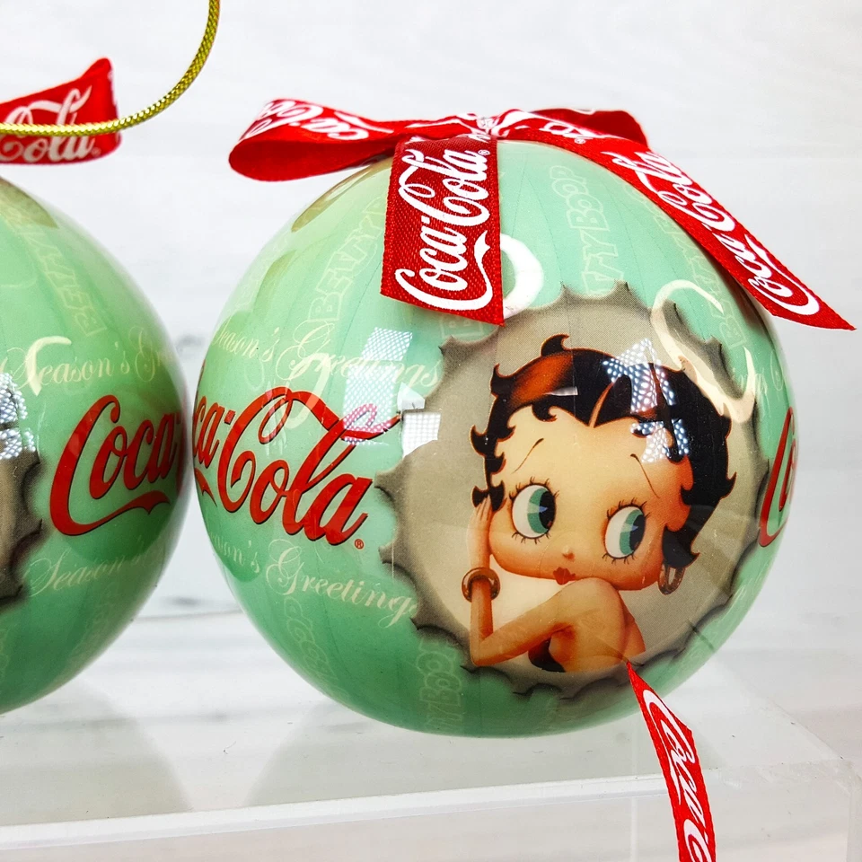 Juego de 6 adornos irrompibles vintage Coca-Cola Betty Boop saludos de temporada de 3" Foto 4 de 4
