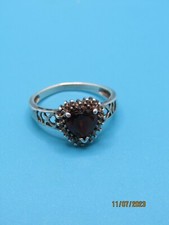 Sterling Silver CZ Heart Shaped Amethyst Stone Ring Band Size 7.5 NC13