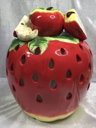 Strawberry & Apple Candle Holder Battery Operated Centerpiece 9”Ceramic Vintage - Picture 1 of 8