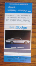 1966 DODGE CAR DEALER MATCHBOOK MATCHCOVER: CHARLES TAYLOR ST. CATHARINES, ON C5
