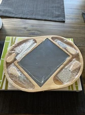 Bamboo Cheese Board With Removable Slate And Cutlery Set