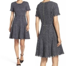 ELIZA J tweed fit flare fit frayed detail blue dress women’s Size 12
