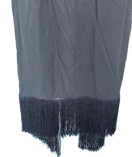 J. CREW Collection Halter Neck Fringe Hem Dress Black Crepe Size 4 - Picture 4 of 7