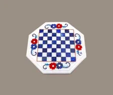 21" Chess Board white Marble chess Table Top inlay Home room decor k21