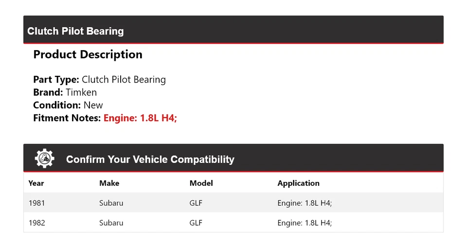 Cojinete piloto embrague Timken 1981-1982 Subaru GLF 1,8 L H4 Foto 2 de 4