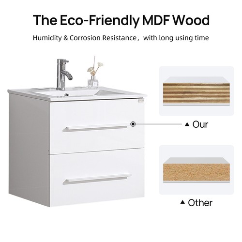 24"/ 32" Wall Mounted Bathroom Vanity Floating Cabinet w/ Sink Top Faucet White - Picture 11 of 31
