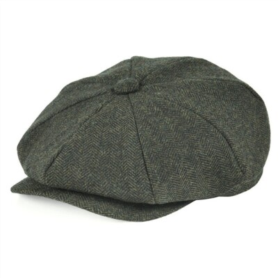 Men's Wool Blend Newsboy Flat Cap Herringbone Tweed Baker Hat Newsboy Flat Cap