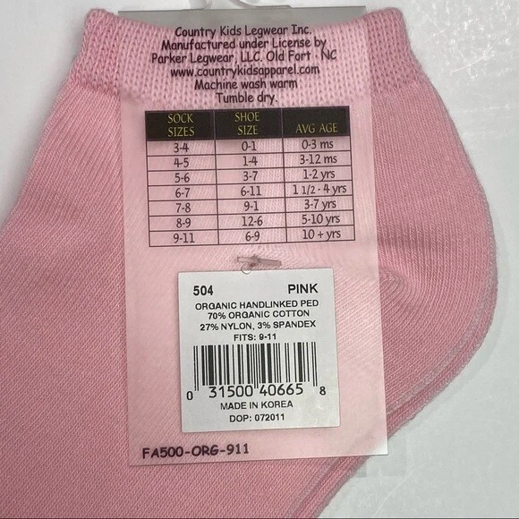Country Kids 9-11 розовый хлопок лодыжки носки новый лот из 3 девочки органическая обувь 6-9 - Изображение 4 из 4