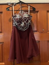Beautiful Maroon Formal Party Gown Size S, Silver Jewled Accents