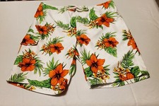 O'Rageous Swim Tunks Orange White Tropical Floral Print Men's L Pre-owned