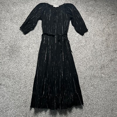 Vanessa Bruno Tilane Metallic Midi Dress Sz 6UK 2US XS Oversize Puff Sleeves