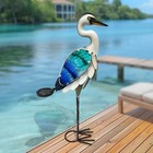 Crane Statue Garden Heron Sculpture, Glass Outdoor Heron Yard Art Coastal Ocean