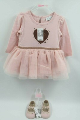 The Children's Place Baby Girl Pink Gold Heart Valentine Dress Shoes 3-6 Mo  NEW