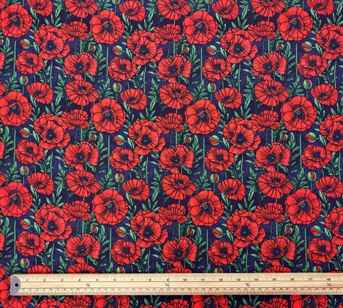 POPPIES Military Cotton Fabric Red Poppy Remembrance Floral Patchwork Materials - Picture 45 of 47