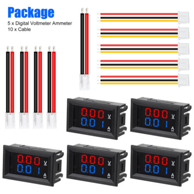 USA 5Pcs DC 100V 10A Digital Voltmeter Ammeter LED Amp Volt Meter Current Gauge
