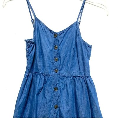 ワンピース Bonjour diary Blue denim dress 6Y Japna Denim Dress size Small Blue Jean Tank Top Ruffle Sundress