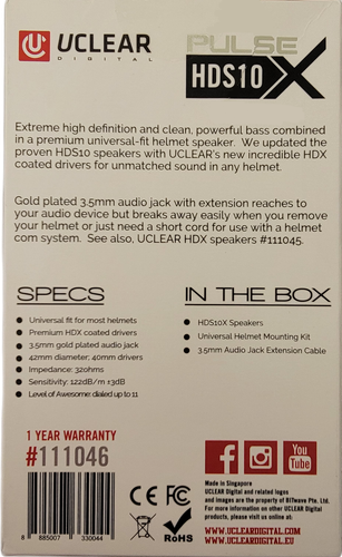 UCLEAR - 111046 - HDS10X Helmet Speakers 40mm Diameter 3.5mm Jack - Picture 2 of 3