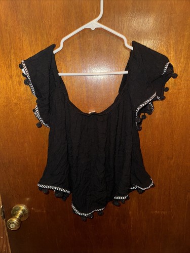 Japna Damen schwarz schulterfrei Top Größe Medium mit Quasten - Bild 5 von 6