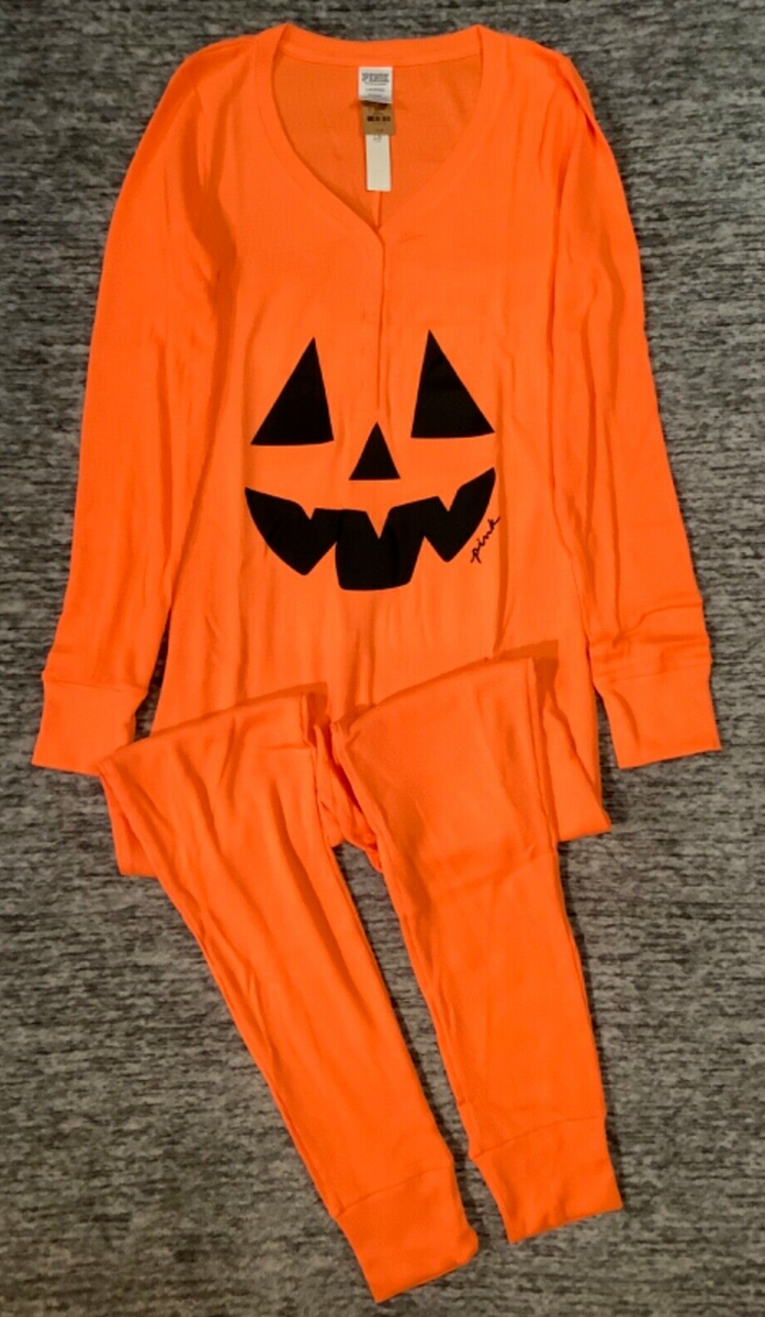 Victoria's Secret Halloween Pumpkin One Piece LS Thermal Pajama PJ