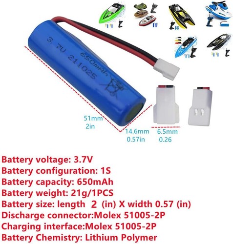 Batería LiPo 3.7V 650mAh para SYMA Q9, H126, H131 - Barcos RC, Azul - Imagen 5 de 5