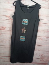 Viva City Maxi Dress Women's L Black 100% Cotton Round Neck Sleeveless Long  