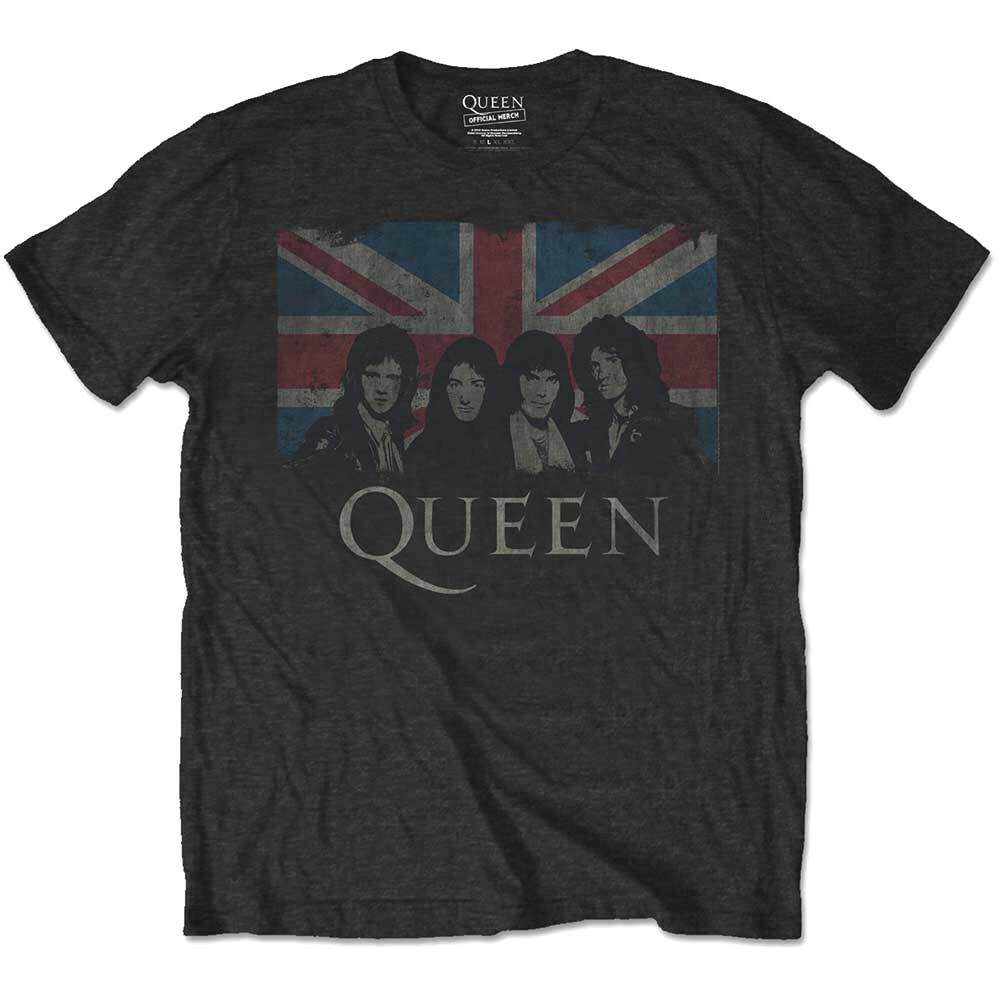 Official Queen T Shirt Union Jack Black Classic Rock Band Tee