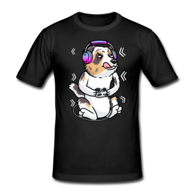 Australian Shepherd T-Shirt Hund Gaming Gamer Videospiel Geschenk