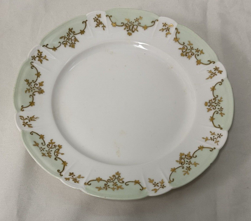 (12) Haviland 9.625" Green & Raised Gold Handpainted(?) DINNER PLATE - Blank 10 - Picture 9 of 16