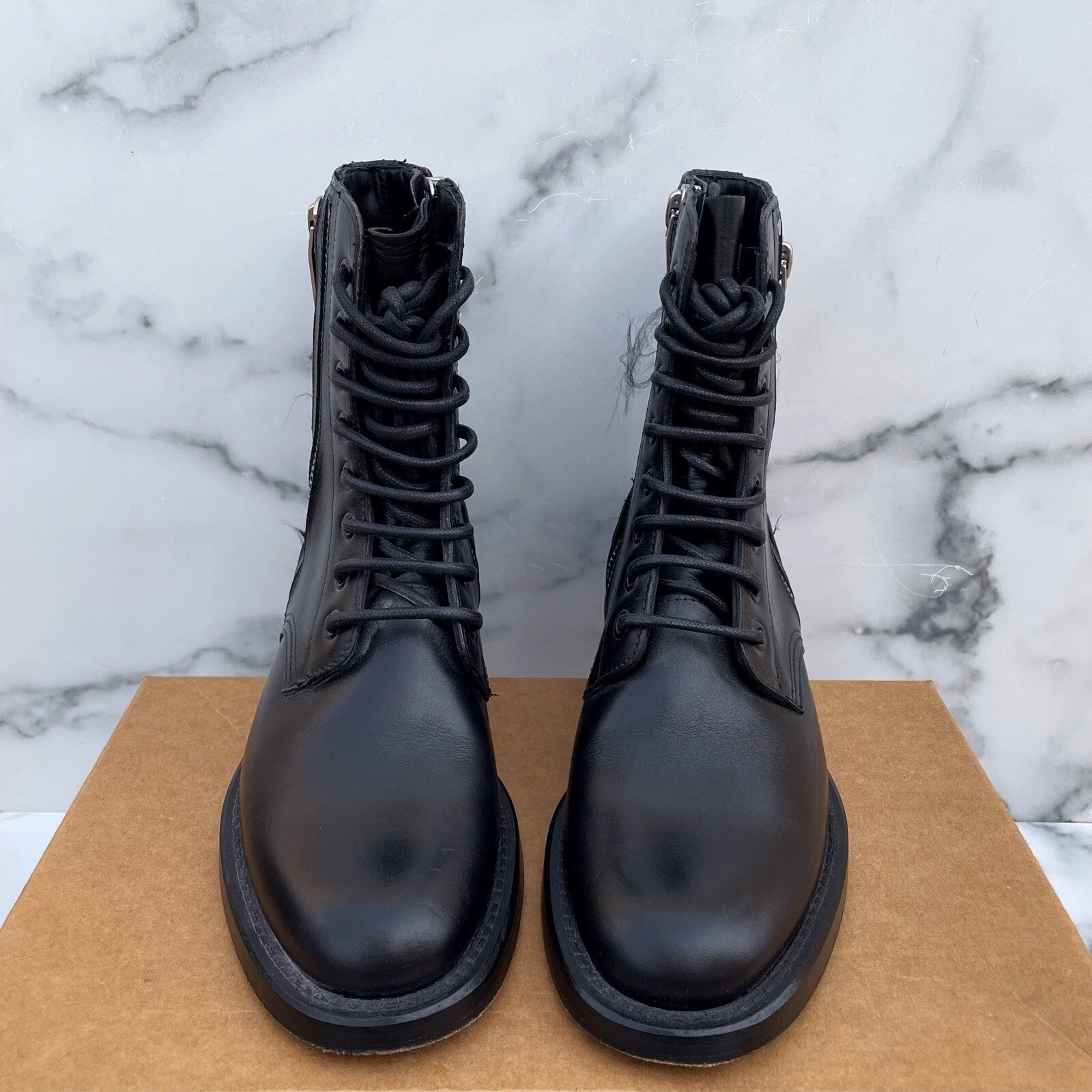 Stivali moto biker Saint Laurent zip laterale Rangers pelle nera IT 36 US 6