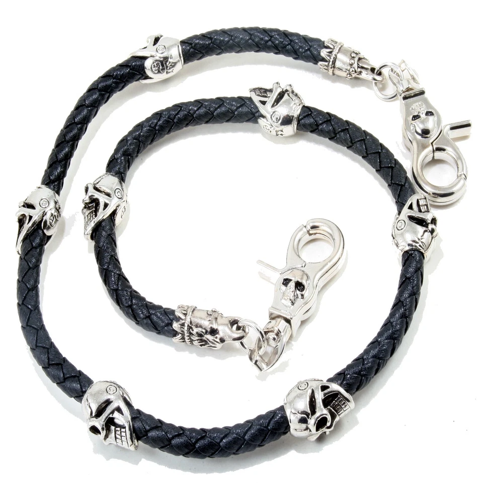 Skull Leather String EMO Biker Trucker Key Jean Wallet Chain (29") Silver CS83 - Image 2 of 4