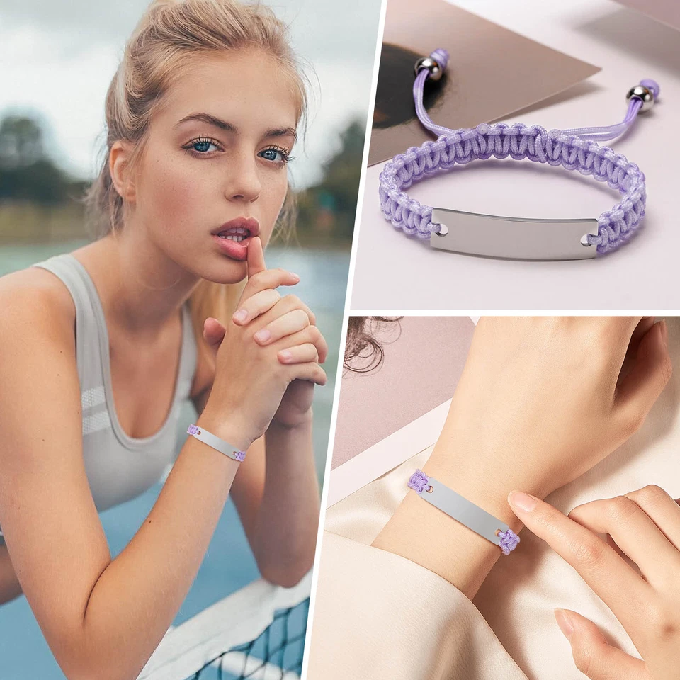 VNOX Custom Engraving Handmade Braided Rope Adjustable Medical Alert ID Bracelet - Image 3 of 4