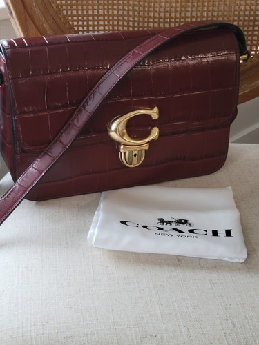 coach studio croc embossed leather shoulder bag