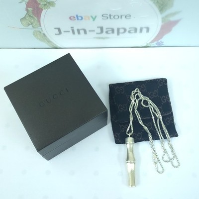 Vintage Gucci Trademark Solid Sterling Silver 925 Bamboo Unisex Necklace Pendant