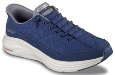 NEW MENS SKECHERS SLIP INS CONTOUR FOAM COZY FIT Navy Gray QUILTED TEXTILE Shoes