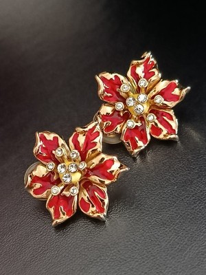Vintage St. John Couture Weihnachtsstern Emaille Strass Clip Ohrringe signiert USA
