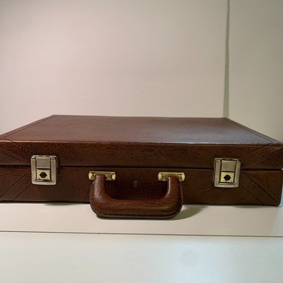 Vtg Slimline Hardshell Attache Brown Vinyl MCM Professional Briefcase