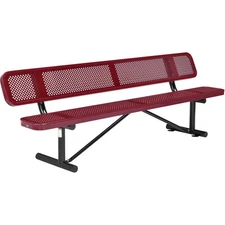 96" Perforated Metal Outdoor Picnic Bench with Backrest Red