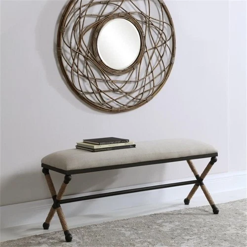 Uttermost Firth Coastal Iron MDF and Fabric Bench in Oatmeal Beige - Picture 9 of 13