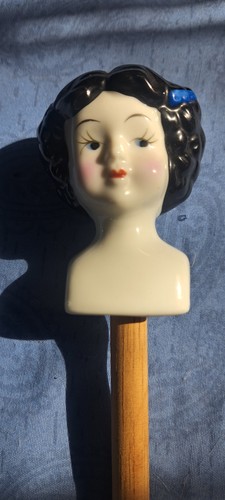 Vintage Porzellan Puppenkopf am Stock